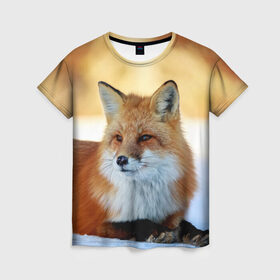 Женская футболка 3D с принтом Лиса в Петрозаводске, 100% полиэфир ( синтетическое хлопкоподобное полотно) | прямой крой, круглый вырез горловины, длина до линии бедер | fox | foxy | животные | звери | лиса | лисичка | лисы | природа