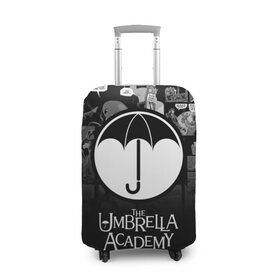 Чехол для чемодана 3D с принтом Академия Амбрелла в Петрозаводске, 86% полиэфир, 14% спандекс | двустороннее нанесение принта, прорези для ручек и колес | Тематика изображения на принте: the umbrella academy | umbrella | академия амбрелла | амбрелла | герб | зонтик | комиксы