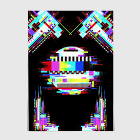 Постер с принтом Glitch VHS в Петрозаводске, 100% бумага
 | бумага, плотность 150 мг. Матовая, но за счет высокого коэффициента гладкости имеет небольшой блеск и дает на свету блики, но в отличии от глянцевой бумаги не покрыта лаком | Тематика изображения на принте: glitch | rgb | vhs | помехи | разноцветный | шум