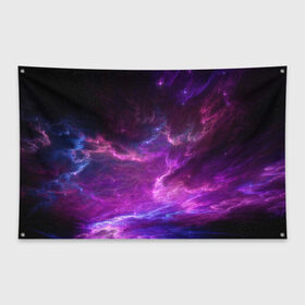 Флаг-баннер с принтом Космическое небо в Петрозаводске, 100% полиэстер | размер 67 х 109 см, плотность ткани — 95 г/м2; по краям флага есть четыре люверса для крепления | арт | звёзды | космос | облако | розовый | синий | сияние | туманность | фиолетовый | яркие цвета