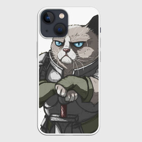 Чехол для iPhone 13 mini с принтом Grumpy Cat в Петрозаводске,  |  | grumpy cat | грустный кот | доспехи | кот | кот в доспехах | кот воин | кот рыцарь | суровый кот