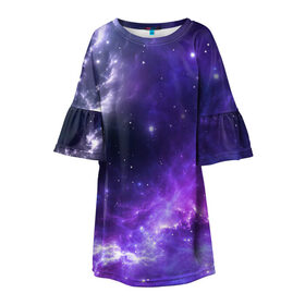 Детское платье 3D с принтом Космическое небо в Петрозаводске, 100% полиэстер | прямой силуэт, чуть расширенный к низу. Круглая горловина, на рукавах — воланы | арт | белый | бирюзовый | звёзды | космос | облако | розовый | синий | сияние | тёмный | туманность | фиолетовый | яркие цвета