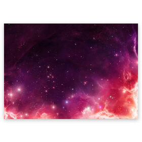 Поздравительная открытка с принтом Космическая вспышка в Петрозаводске, 100% бумага | плотность бумаги 280 г/м2, матовая, на обратной стороне линовка и место для марки
 | арт | желтый | звёзды | космос | красный | облако | розовый | сияние | фиолетовый | яркие цвета