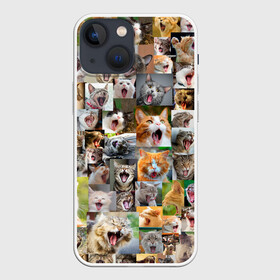 Чехол для iPhone 13 mini с принтом Неко ахегао цвет в Петрозаводске,  |  | cat | mew | аниме | ахегао | зевок | котейки | кошки | мяу | неко | няшность | потерялся | сон