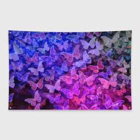Флаг-баннер с принтом Стеклянный рой в Петрозаводске, 100% полиэстер | размер 67 х 109 см, плотность ткани — 95 г/м2; по краям флага есть четыре люверса для крепления | бабочка | бабочки | зелёный | красный чёрный | розовый | синий | фиолетовый | черный