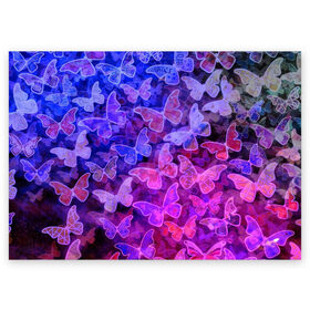 Поздравительная открытка с принтом Стеклянный рой в Петрозаводске, 100% бумага | плотность бумаги 280 г/м2, матовая, на обратной стороне линовка и место для марки
 | бабочка | бабочки | зелёный | красный чёрный | розовый | синий | фиолетовый | черный