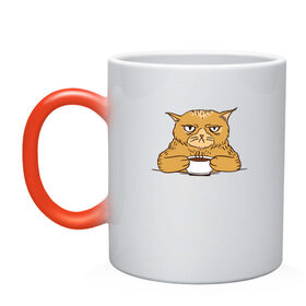 Кружка хамелеон с принтом Grumpy Cat Coffee в Петрозаводске, керамика | меняет цвет при нагревании, емкость 330 мл | Тематика изображения на принте: cat | coffee | grumpy | hot | kitten | kitty | pussycat | ароматный | горячий | грампи | злой | киса | кот | котик | котэ | кофе | кофеек | кошка | кружка | милый | не выспался | недовольный | прикол | сердитый | сонный | чашка