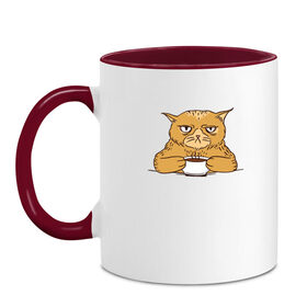 Кружка двухцветная с принтом Grumpy Cat Coffee в Петрозаводске, керамика | объем — 330 мл, диаметр — 80 мм. Цветная ручка и кайма сверху, в некоторых цветах — вся внутренняя часть | cat | coffee | grumpy | hot | kitten | kitty | pussycat | ароматный | горячий | грампи | злой | киса | кот | котик | котэ | кофе | кофеек | кошка | кружка | милый | не выспался | недовольный | прикол | сердитый | сонный | чашка