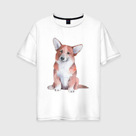Женская футболка хлопок Oversize с принтом корги в Петрозаводске, 100% хлопок | свободный крой, круглый ворот, спущенный рукав, длина до линии бедер
 | корги | песокафе | собаки