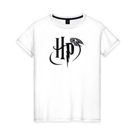 Женская футболка хлопок с принтом Harry Potter Logo в Петрозаводске, 100% хлопок | прямой крой, круглый вырез горловины, длина до линии бедер, слегка спущенное плечо | harry potter | vdosadir | гарри поттер | джоан роулинг