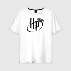 Женская футболка хлопок Oversize с принтом Harry Potter Logo в Петрозаводске, 100% хлопок | свободный крой, круглый ворот, спущенный рукав, длина до линии бедер
 | harry potter | vdosadir | гарри поттер | джоан роулинг