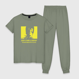 Женская пижама хлопок с принтом VANSAMA OFFICIAL Yellow в Петрозаводске, 100% хлопок | брюки и футболка прямого кроя, без карманов, на брюках мягкая резинка на поясе и по низу штанин | aniki | billy herrington | darkholm | darkholme | dungeon | dungeon master | gachi | gachimuchi | van | van darkholm | vansam | vansam official | аники | гачи | гачибасс | гачимучи