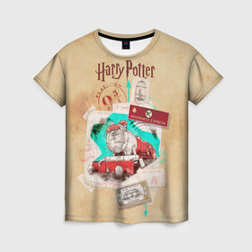 Женская футболка 3D с принтом Harry Potter Hogwarts Express в Петрозаводске, 100% полиэфир ( синтетическое хлопкоподобное полотно) | прямой крой, круглый вырез горловины, длина до линии бедер | Тематика изображения на принте: harry potter | kings cross station | vdosadir | вокзал кингс кросс | гарри поттер | джоан роулинг | платформа