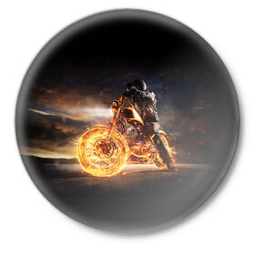 Значок с принтом Flame в Петрозаводске,  металл | круглая форма, металлическая застежка в виде булавки | fire | flame | helmet | motorcycle | night | racer | гонщик | мотоцикл | ночь | огонь | пламя | шлем