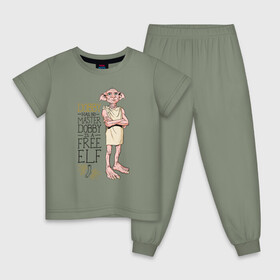 Детская пижама хлопок с принтом Dobby is a Free Elf в Петрозаводске, 100% хлопок |  брюки и футболка прямого кроя, без карманов, на брюках мягкая резинка на поясе и по низу штанин
 | dobby | harry potter | vdosadir | гарри поттер | джоан роулинг | добби