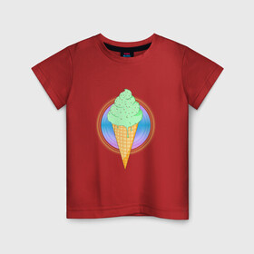 Детская футболка хлопок с принтом Мятное мороженое в Петрозаводске, 100% хлопок | круглый вырез горловины, полуприлегающий силуэт, длина до линии бедер | вафля | вкусно | круг | лето | мороженое | подтеки | посыпка | свечение | сладости