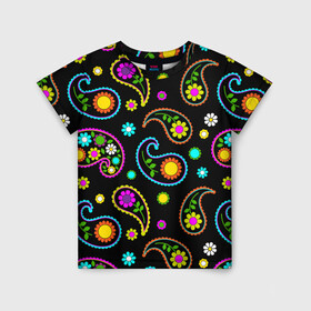 Детская футболка 3D с принтом ЦВЕТЫ в Петрозаводске, 100% гипоаллергенный полиэфир | прямой крой, круглый вырез горловины, длина до линии бедер, чуть спущенное плечо, ткань немного тянется | flower | neon | лепестки | неон | пестрый | природа | ромашки | цветы | яркие