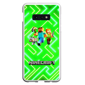 Чехол для Samsung S10E с принтом Майнкрафт Minecraft в Петрозаводске, Силикон | Область печати: задняя сторона чехла, без боковых панелей | alex | creeper | dungeons | minecraft | piggy | steve | алекс | бой | гаст | герои | детские | зелень | зомби | крипер | логотипигры | майнкрафт | мобы | неоновый | песочница | пигги | пиксельный | подземелья | популярные