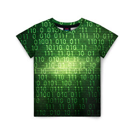 Детская футболка 3D с принтом Двоичный код в Петрозаводске, 100% гипоаллергенный полиэфир | прямой крой, круглый вырез горловины, длина до линии бедер, чуть спущенное плечо, ткань немного тянется | it | двоичный код | информация | код | кодерам | кодеру | программирование | программисту | технологии