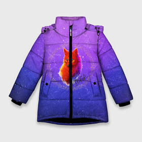Зимняя куртка для девочек 3D с принтом MAGIC FOX в Петрозаводске, ткань верха — 100% полиэстер; подклад — 100% полиэстер, утеплитель — 100% полиэстер. | длина ниже бедра, удлиненная спинка, воротник стойка и отстегивающийся капюшон. Есть боковые карманы с листочкой на кнопках, утяжки по низу изделия и внутренний карман на молнии. 

Предусмотрены светоотражающий принт на спинке, радужный светоотражающий элемент на пуллере молнии и на резинке для утяжки. | animal | для девушек | для детей | для парней | лиса | мистика