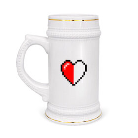 Кружка пивная с принтом Майнкрафт серце в Петрозаводске,  керамика (Материал выдерживает высокую температуру, стоит избегать резкого перепада температур) |  объем 630 мл | minecraft | любовь | майнкрафт | пиксель | половинка | сердце