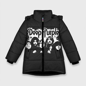 Зимняя куртка для девочек 3D с принтом Deep Purple в Петрозаводске, ткань верха — 100% полиэстер; подклад — 100% полиэстер, утеплитель — 100% полиэстер. | длина ниже бедра, удлиненная спинка, воротник стойка и отстегивающийся капюшон. Есть боковые карманы с листочкой на кнопках, утяжки по низу изделия и внутренний карман на молнии. 

Предусмотрены светоотражающий принт на спинке, радужный светоотражающий элемент на пуллере молнии и на резинке для утяжки. | album | deep | hard | metal | purple | rock | альбом | британия | группа | метал | рок | хард | хеви