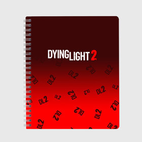 Тетрадь с принтом DYING LIGHT 2 ДАИНГ ЛАЙТ в Петрозаводске, 100% бумага | 48 листов, плотность листов — 60 г/м2, плотность картонной обложки — 250 г/м2. Листы скреплены сбоку удобной пружинной спиралью. Уголки страниц и обложки скругленные. Цвет линий — светло-серый
 | dying | dying light 2 | dyinglight 2 | dyinglight2 | game | games | horror | light | survival | zombie | выживание | даинг | даинг лайт 2 | даинглайт 2 | даинглайт2 | зомби | игра | игры | лайт | лого | логотип | логотипы | свет | символ | символы