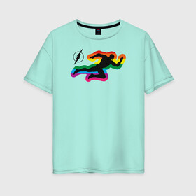 Женская футболка хлопок Oversize с принтом Rainbow Flash в Петрозаводске, 100% хлопок | свободный крой, круглый ворот, спущенный рукав, длина до линии бедер
 | Тематика изображения на принте: dc pride | flash | justice league | pride | vdosadir | лига справедливости | прайд | радуга | флэш