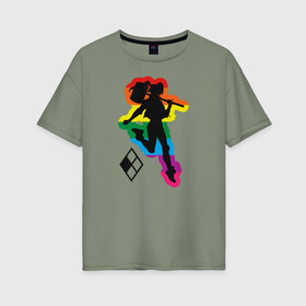 Женская футболка хлопок Oversize с принтом Harley Quinn Rainbow в Петрозаводске, 100% хлопок | свободный крой, круглый ворот, спущенный рукав, длина до линии бедер
 | dc pride | harley quinn | justice league | pride | vdosadir | лига справедливости | прайд | радуга | харли квинн