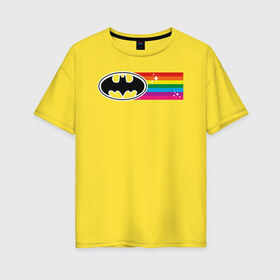 Женская футболка хлопок Oversize с принтом Batman Rainbow Logo в Петрозаводске, 100% хлопок | свободный крой, круглый ворот, спущенный рукав, длина до линии бедер
 | Тематика изображения на принте: batman | dc pride | justice league | pride | vdosadir | бэтмен | лига справедливости | прайд | радуга