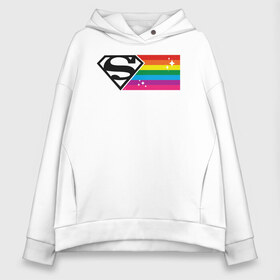 Женское худи Oversize хлопок с принтом Superman Rainbow Logo в Петрозаводске, френч-терри — 70% хлопок, 30% полиэстер. Мягкий теплый начес внутри —100% хлопок | боковые карманы, эластичные манжеты и нижняя кромка, капюшон на магнитной кнопке | Тематика изображения на принте: dc pride | justice league | pride | superman | vdosadir | лига справедливости | прайд | радуга | супермен