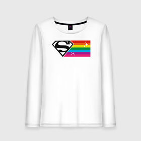 Женский лонгслив хлопок с принтом Superman Rainbow Logo в Петрозаводске, 100% хлопок |  | dc pride | justice league | pride | superman | vdosadir | лига справедливости | прайд | радуга | супермен