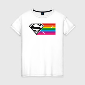 Женская футболка хлопок с принтом Superman Rainbow Logo в Петрозаводске, 100% хлопок | прямой крой, круглый вырез горловины, длина до линии бедер, слегка спущенное плечо | dc pride | justice league | pride | superman | vdosadir | лига справедливости | прайд | радуга | супермен