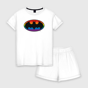 Женская пижама с шортиками хлопок с принтом Batman Logo в Петрозаводске, 100% хлопок | футболка прямого кроя, шорты свободные с широкой мягкой резинкой | Тематика изображения на принте: batman | dc pride | justice league | pride | vdosadir | бэтмен | лига справедливости | прайд | радуга