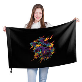 Флаг 3D с принтом Огненная Сова в Петрозаводске, 100% полиэстер | плотность ткани — 95 г/м2, размер — 67 х 109 см. Принт наносится с одной стороны | искры | огонь | потерялся | птица | сова