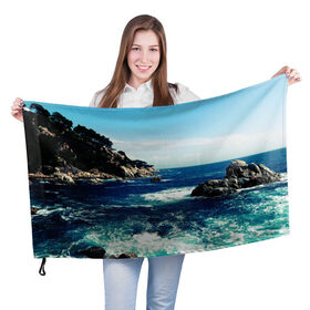 Флаг 3D с принтом Море в Петрозаводске, 100% полиэстер | плотность ткани — 95 г/м2, размер — 67 х 109 см. Принт наносится с одной стороны | лето | море и горы | морской бриз | отдых | туризм