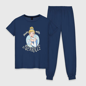 Женская пижама хлопок с принтом Золушка в Петрозаводске, 100% хлопок | брюки и футболка прямого кроя, без карманов, на брюках мягкая резинка на поясе и по низу штанин | cinderella | disney princess | vdkimel | золушка