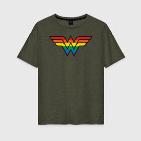 Женская футболка хлопок Oversize с принтом Wonder Woman Logo в Петрозаводске, 100% хлопок | свободный крой, круглый ворот, спущенный рукав, длина до линии бедер
 | dc pride | justice league | pride | vdosadir | wonder woman | лига справедливости | прайд | радуга | чудо женщина