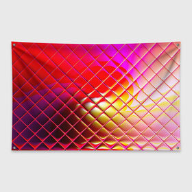 Флаг-баннер с принтом Зеркальная сетка в Петрозаводске, 100% полиэстер | размер 67 х 109 см, плотность ткани — 95 г/м2; по краям флага есть четыре люверса для крепления | зеркало | искажение | красный | оранжевый | розовый | сетка | стекло | фиолетовый