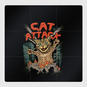 Магнитный плакат 3Х3 с принтом Нападение гигантского котика в Петрозаводске, Полимерный материал с магнитным слоем | 9 деталей размером 9*9 см | attack | attacks | big | cat | cats | catzilla | city | cute | flame | flames | kaiju | kitten | kitty | атака | атакует | большой | город | кайдзю | катастрофа | кот | котенок | котзилла | котик | котострофа | милый | нападает | огонь | огро