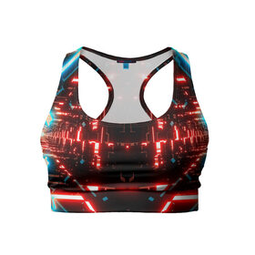 Женский спортивный топ 3D с принтом Neon Lights в Петрозаводске, 82% полиэстер, 18% спандекс Ткань безопасна для здоровья, позволяет коже дышать, не мнется и не растягивается |  | blue | cyberpunk2077 | girl | neon | неон | неоновая