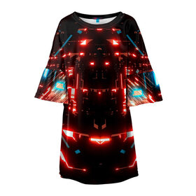 Детское платье 3D с принтом Neon Lights в Петрозаводске, 100% полиэстер | прямой силуэт, чуть расширенный к низу. Круглая горловина, на рукавах — воланы | blue | cyberpunk2077 | girl | neon | неон | неоновая