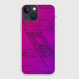 Чехол для iPhone 13 mini с принтом Аbstraction в Петрозаводске,  |  | purple | абстрактный | абстракция | геометрический рисунок | геометрия | знаки | иерогливы | индиго | корея | кружево | лого | логотипы | надпись | неон | рисунок | с надписью | текст | текстура | узор