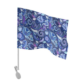 Флаг для автомобиля с принтом ВОСТОЧНЫЙ УЗОР в Петрозаводске, 100% полиэстер | Размер: 30*21 см | восток | гжель | красивый | природа | синий | сказка | узор | фиолетовый | цветы