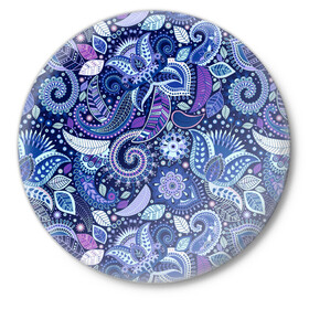 Значок с принтом ВОСТОЧНЫЙ УЗОР в Петрозаводске,  металл | круглая форма, металлическая застежка в виде булавки | восток | гжель | красивый | природа | синий | сказка | узор | фиолетовый | цветы