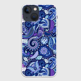 Чехол для iPhone 13 mini с принтом ВОСТОЧНЫЙ УЗОР в Петрозаводске,  |  | восток | гжель | красивый | природа | синий | сказка | узор | фиолетовый | цветы