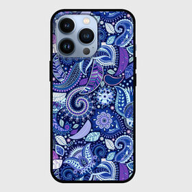 Чехол для iPhone 13 Pro с принтом ВОСТОЧНЫЙ УЗОР в Петрозаводске,  |  | Тематика изображения на принте: восток | гжель | красивый | природа | синий | сказка | узор | фиолетовый | цветы