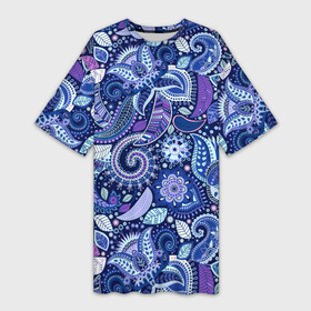 Платье-футболка 3D с принтом ВОСТОЧНЫЙ УЗОР в Петрозаводске,  |  | восток | гжель | красивый | природа | синий | сказка | узор | фиолетовый | цветы
