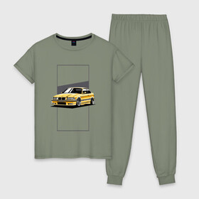 Женская пижама хлопок с принтом BMW E36 в Петрозаводске, 100% хлопок | брюки и футболка прямого кроя, без карманов, на брюках мягкая резинка на поясе и по низу штанин | bmw | e36 | арт машина | бмв | быстрая машина | красивая машина | машина
