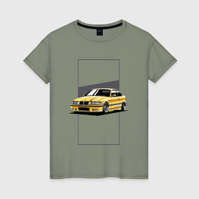 Женская футболка хлопок с принтом BMW E36 в Петрозаводске, 100% хлопок | прямой крой, круглый вырез горловины, длина до линии бедер, слегка спущенное плечо | bmw | e36 | арт машина | бмв | быстрая машина | красивая машина | машина